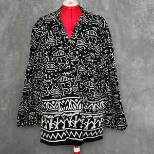 VINTAGE SamHilu Indian Cotton Tribal Print Open Front Cardigan Jacket L